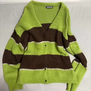 shesame 녹차 스트라이프 니트 가디건