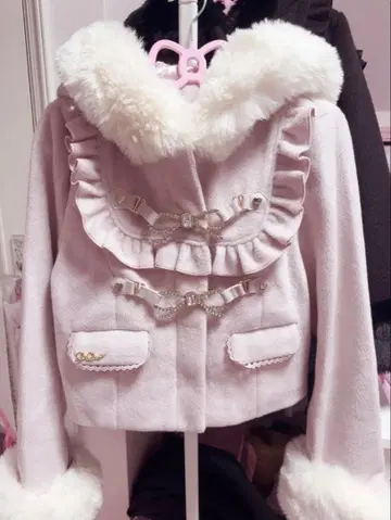 리즈리사 비쥬 리본 숏 후드 코트 핑크