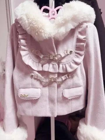 리즈리사 비쥬 리본 숏 후드 코트 핑크