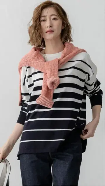 [ 빅 사이즈 ] 세탁 가능! 프리미엄 코튼 보더 와이드 니트