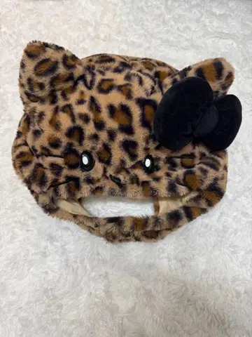 레오파드 무늬 고양이 귀 모자 블랙 리본 포함