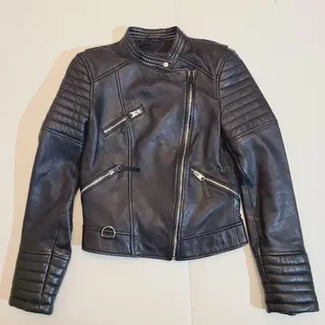 ZARA 더블 라이더 자켓 램 가죽 천연 가죽 밴드 카라 Y2K