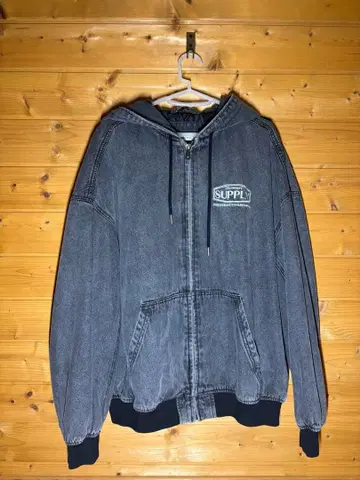 SUPPLY 데님 집업 후드티 그레이