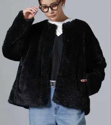 NANO universe 카링 인조 모피 노카라 블루종