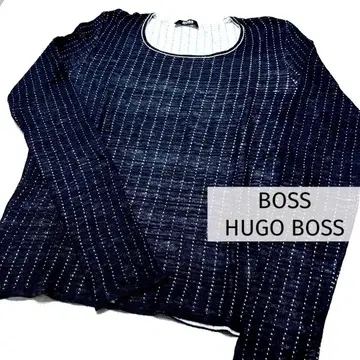 BOSS 네이비 스트라이프 긴팔 니트 셔츠