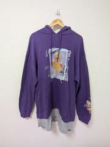 보라색 그래픽 프린트 오버 사이즈 후드티
