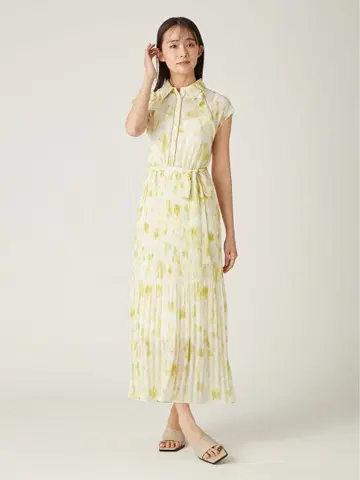 새상품 FRAY I.D 프레이 아이디 스탠칼라 플리츠 프린트 원피스