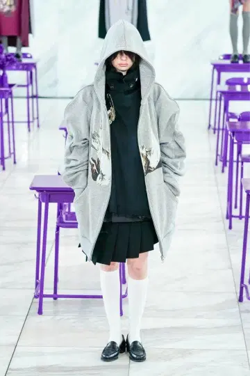 아트 프린트 오버 사이즈 후드티 그레이