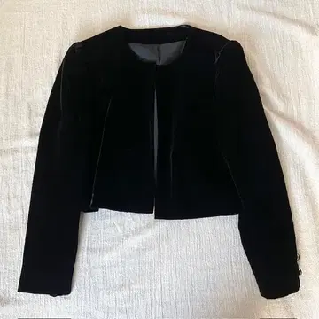 도쿄 블라우스 노카라 자켓 블랙 벨벳