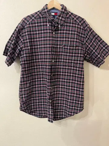 90s TOMMY HILFIGER 체크 무늬 반팔 셔츠 M