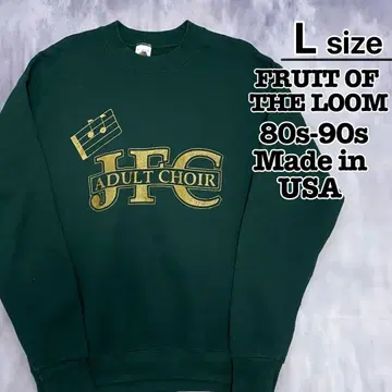 USA 프룻 오브 더 룸 맨투맨 L 그린 골드 프린트 구제 의류