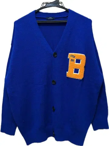 파란색 니트 가디건 V넥 자수 포함