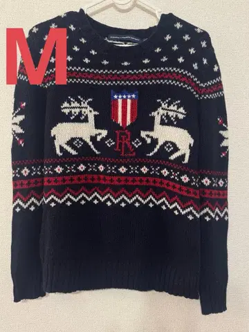 랄프 로렌 여성용 M 사이즈 네이비 사슴 패턴 니트 스웨터