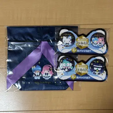 [미개봉 새상품] 산리오 해피 복권 기프트 파우치 캔 배지 2종 세트