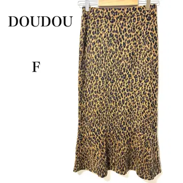 DOUDOU 레오파드 무늬 타이트 스커트 맥시 길이 F 허리밴딩