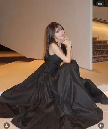 josemoon 블랙 슬리브리스 롱 원피스