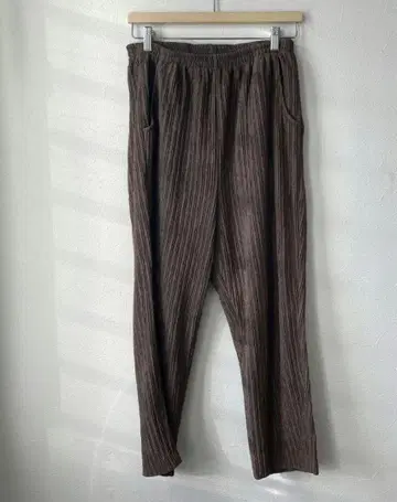 양류 플리츠 테이퍼드 팬츠 [ L ] 브라운 허리밴딩 사이드 포켓