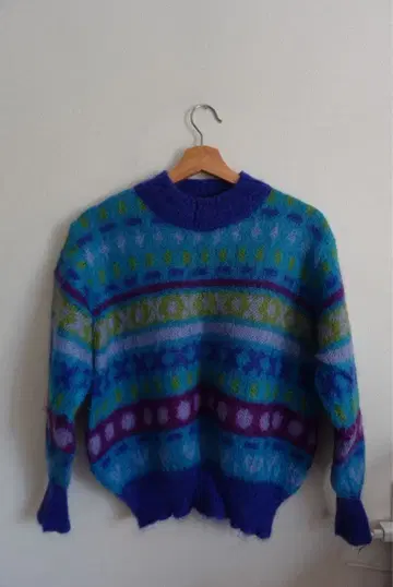 이탈리아제 모헤어 니트 블루 vintage 올 패턴