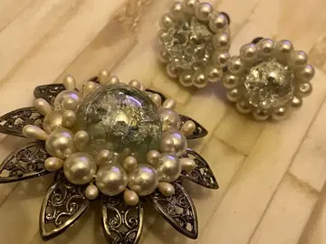 펄 느낌 레트로 귀걸이 레트로 브로치 세트 쇼와