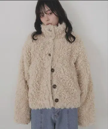 LIAN 푸들 퍼 블루종 아이보리 프리 사이즈 아우터 복슬복슬