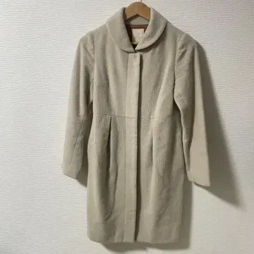 새상품급 이에나 알파카 모헤어 혼방 노카라 코트 베이지 일본제