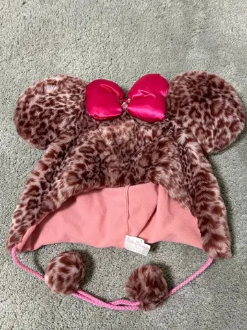 디즈니 팬캡 미니 마우스 레오파드 무늬 플리스 모자