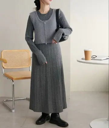 베스트 포함 랜덤 리브 니트 원피스