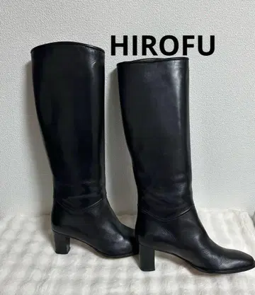 세일 중! HIROFU 롱 부츠 가죽 청키 힐 블랙