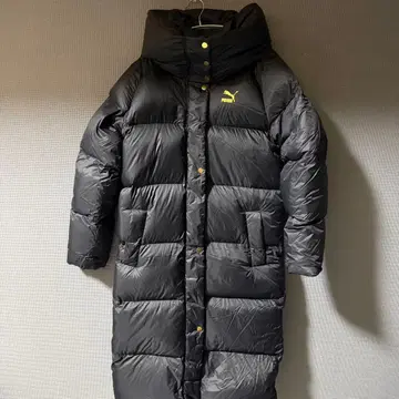 PUMA 롱 다운 코트 블랙 금 로고 벤치 코트 S~M 상당