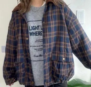 시마무라 NOOOON non 코듀로이 절개 체크 블루종 LL