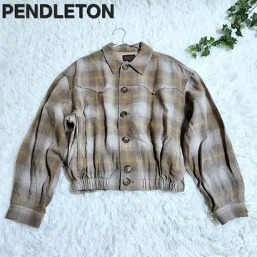 펜들턴 PENDLETON 베이지 계열 체크 무늬 블루종 자켓