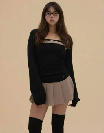 andmary Heidi belt pleats set up black