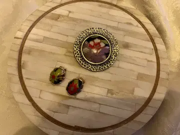 꽃무늬 칠보 세공? 귀찌 브로치 쇼와 레트로 세트