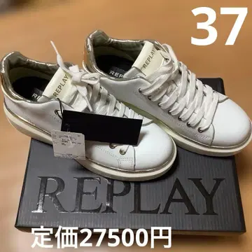 REPLAY 소가죽 화이트 & 골드 메탈릭 스니커즈 새상품 37