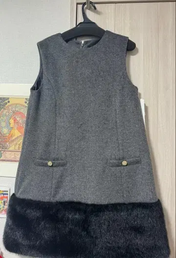 Lily Brown 퍼 도킹 미니 원피스