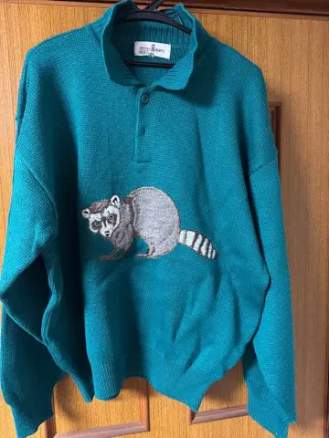 CLUB LACROSSE SPORTS 그린 너구리 패턴 스웨터