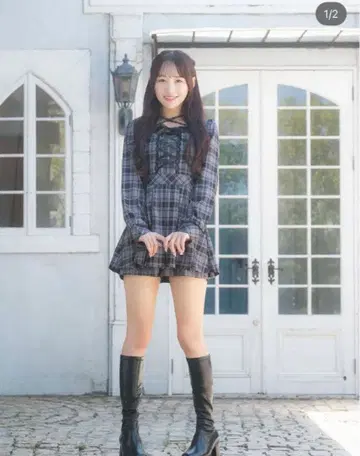 evelyn 에블린 프론트 리본 체크 올인원