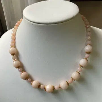 유리 비즈 목걸이 골드 금장 장식 빅 사이즈 앤티크풍 핑크