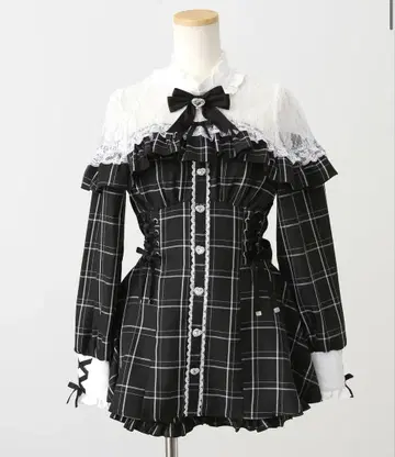 Dear My Love 레이스 절개 하이넥 리본 셋업 3L