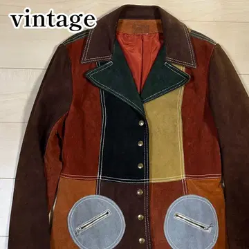 빈티지 스웨이드 크레이지 패턴 가죽 코트 빈티지