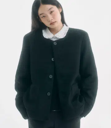 FEKETE/노카라 울 샤기 자켓 블랙 2025