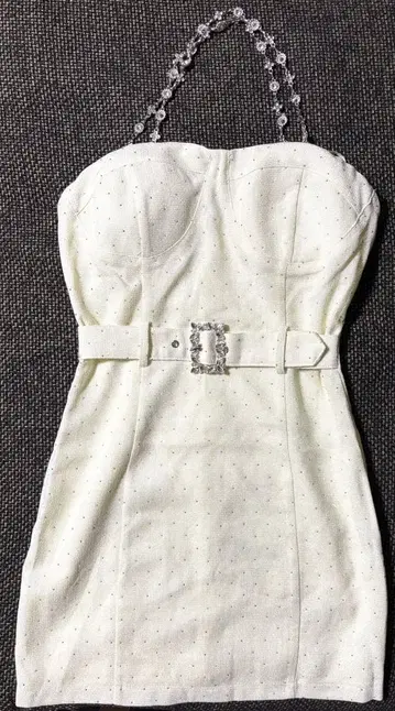 비쥬 장식 화이트 드레스 S