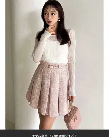 RESEXXY 트위드 플리츠 미니 스커트 핑크 라메