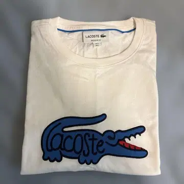 R129 L 라코스테 파랑 악어 와펜 화이트 반팔 티셔츠 남성용