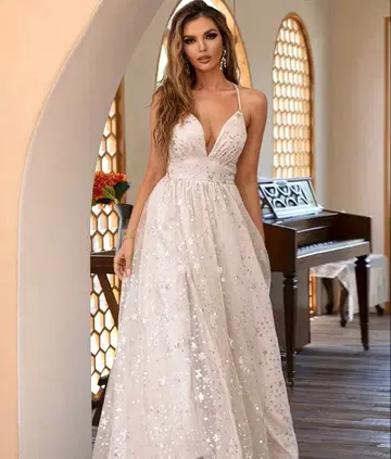 화이트 스팽글 롱 드레스