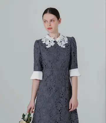 LEJA 꽃무늬 레이스 스칼라 스팽글 자수 A라인 플레어 드레스 원피스