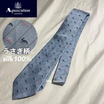Aquascutum 아쿠아 스큐텀 토끼 패턴 넥타이 실크 100%