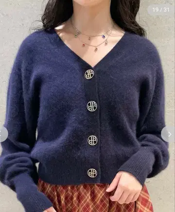 택 포함 LILY BROWN 로고 폭스 니트 가디건