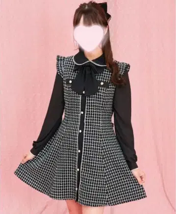 SecretHoney 바이컬러 트위드 긴팔 원피스