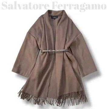 살바토레 페라가모 캐시미어 100% 프린지 롱 코트 S